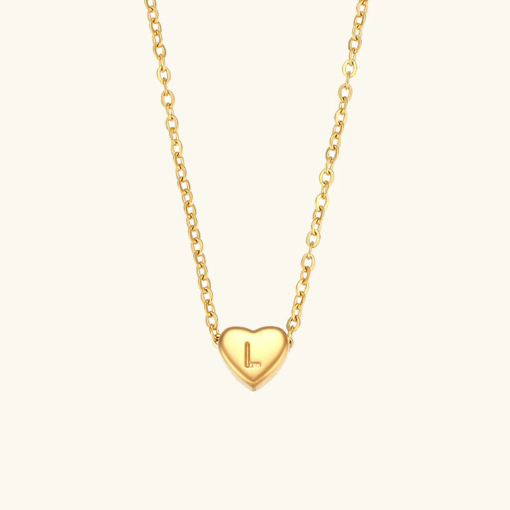 Valantomode | Plated Heart Muse Initial Necklace with Alphanumeric Cordiform Architecture