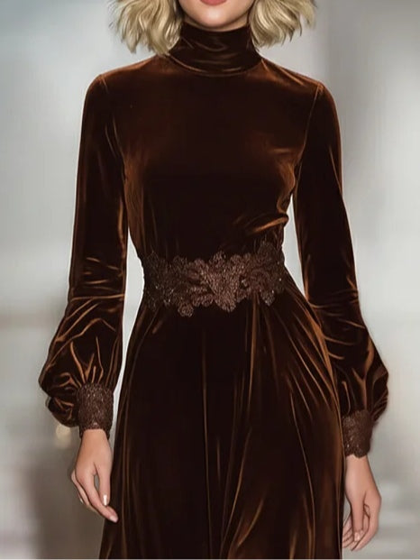 Valantomode | Chic Velvet Maxi Dress with Lace Sleeves for Stylish Nights