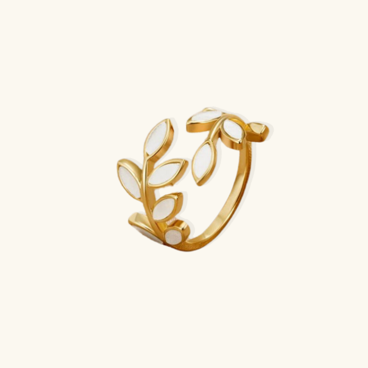 Valantomode | Plated Foliated Branch Ring with Organic Structural Geometry and White Inlay