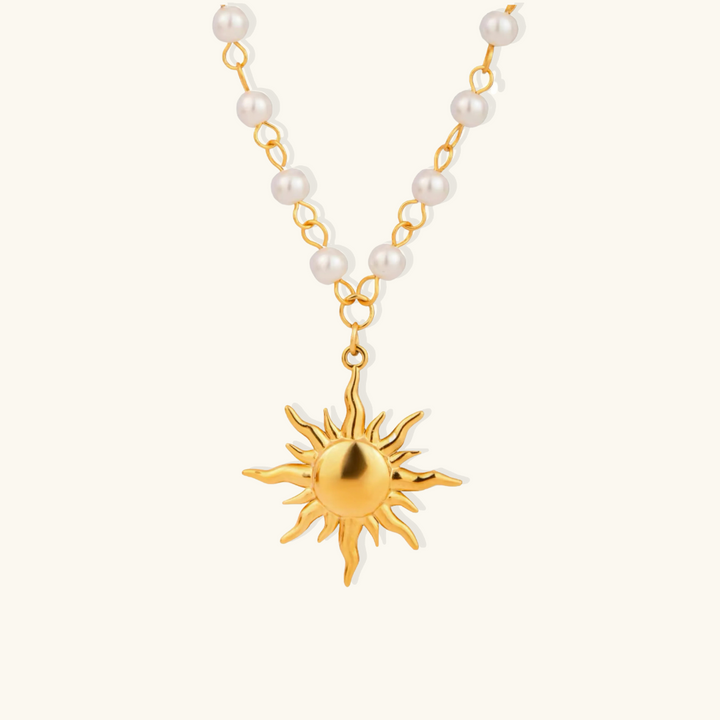 Valantomode | Plated Solar Pendant Necklace with Integrated Freshwater Pearl Chain