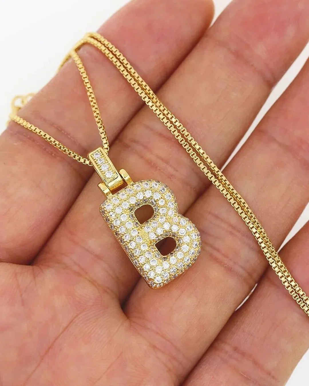 Valantomode | Plated Letter Luxe Necklace with Alphanumeric Architecture and Refractive Assets