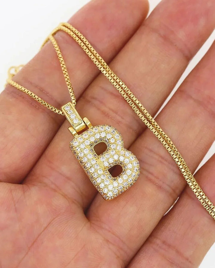 Valantomode | Plated Letter Luxe Necklace with Alphanumeric Architecture and Refractive Assets