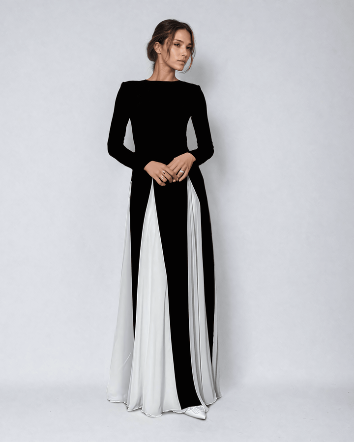 Valantomode | Elegant Black-White Evening Dress for Stunning Nights