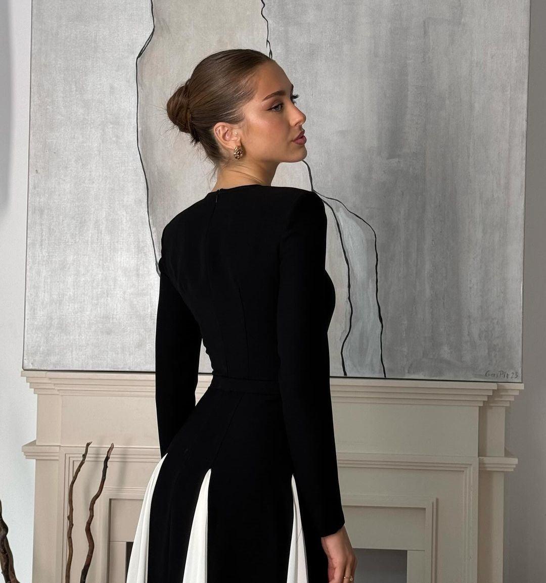 Valantomode | Elegant Black-White Evening Dress for Stunning Nights