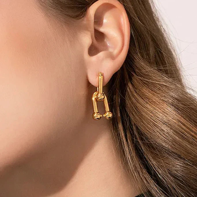 Valantomode | Gold Plated Interlocking Link Earrings for Women
