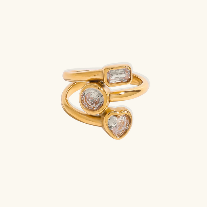 Valantomode | Plated Geometric Trio-Stone Ring with High-Refractive Assets