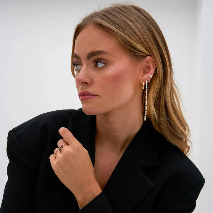 Valantomode | Lightweight Plated Linear Drop Earrings with AAAAA Diamond Simulants