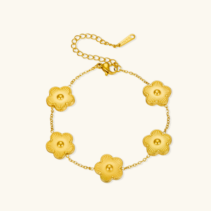 Valantomode | Gold Plated Textured Clover Bracelet for Women