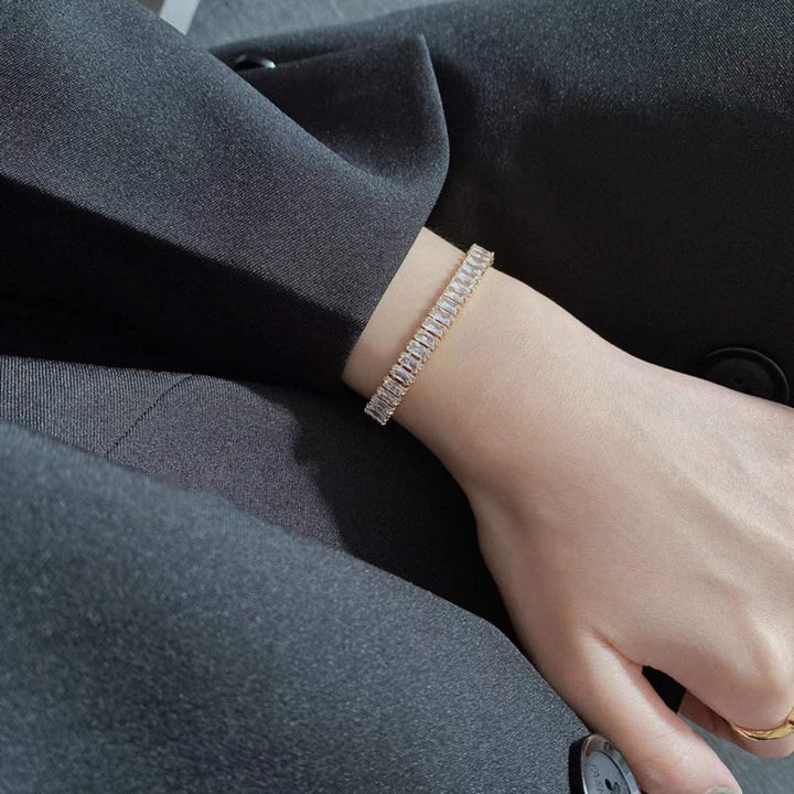 Valantomode | Gold Plated Baguette Diamond Bracelet for Women