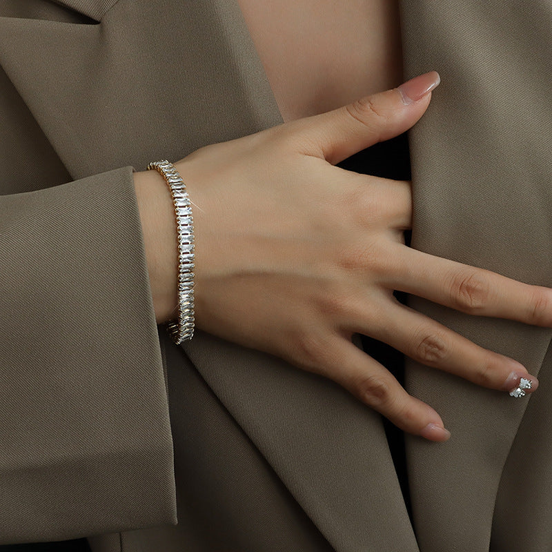 Valantomode | Gold Plated Baguette Diamond Bracelet for Women