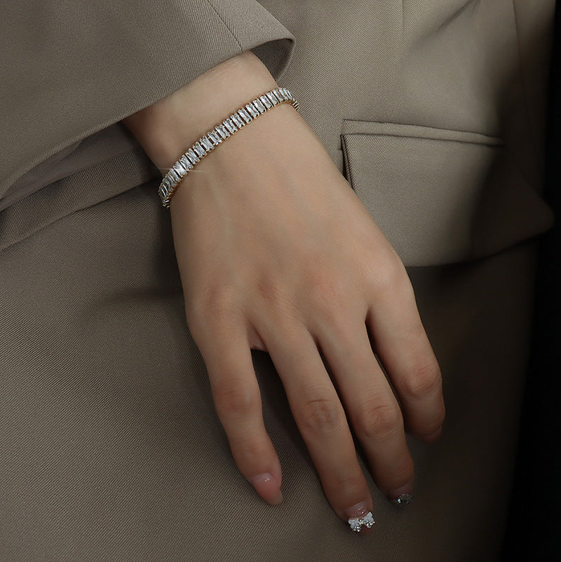 Valantomode | Gold Plated Baguette Diamond Bracelet for Women