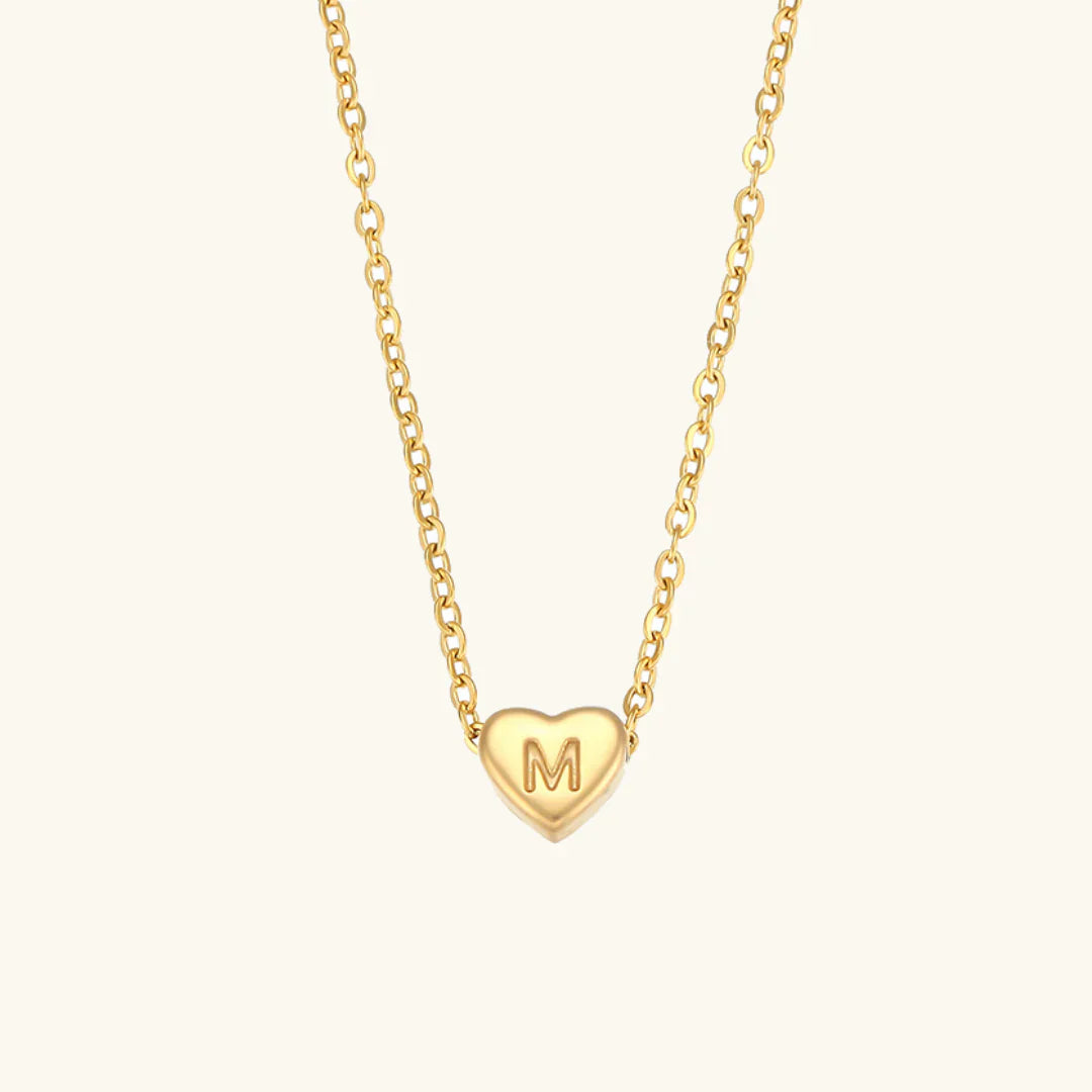 Valantomode | Plated Heart Muse Initial Necklace with Alphanumeric Cordiform Architecture