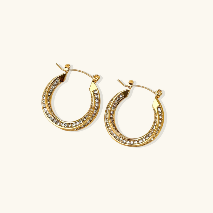 Valantomode | Plated Stainless Steel Hoop Earrings with High-Refractive Stone Assets
