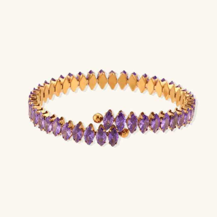 Valantomode | Plated Marquise Cuff Bracelet with Refractive Stone Architecture and Adjustable Geometry