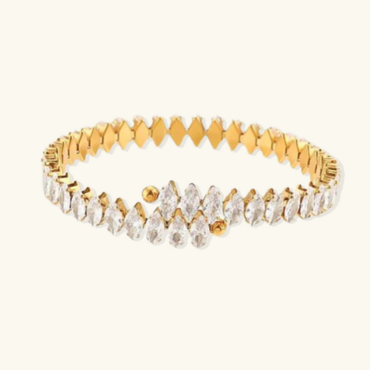Valantomode | Plated Marquise Cuff Bracelet with Refractive Stone Architecture and Adjustable Geometry