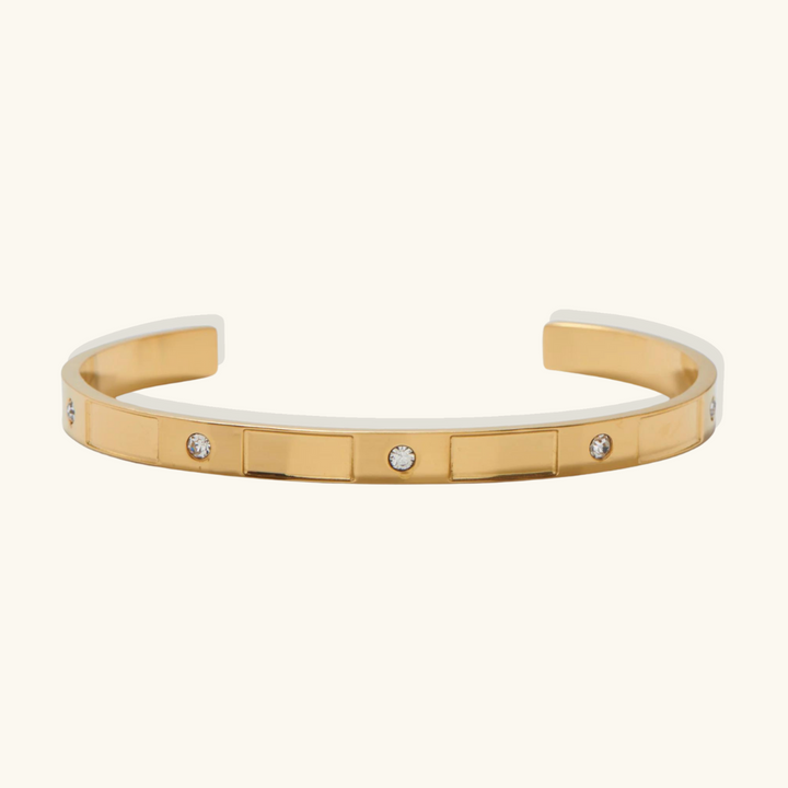 Valantomode | Plated Megan Bangle with Rectangular-Linear Architecture and Refractive Stone Assets