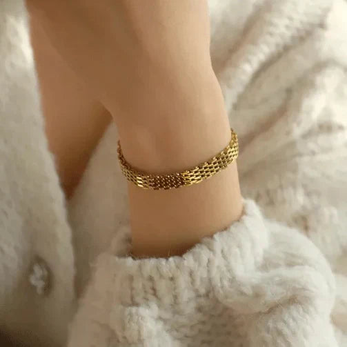 Valantomode | Gold Plated Woven Mesh Bracelet for Women