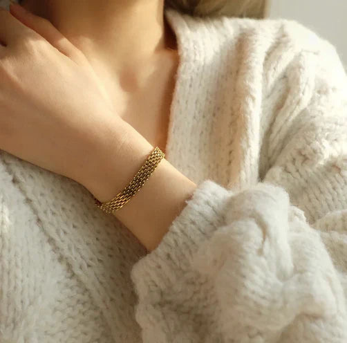 Valantomode | Gold Plated Woven Mesh Bracelet for Women