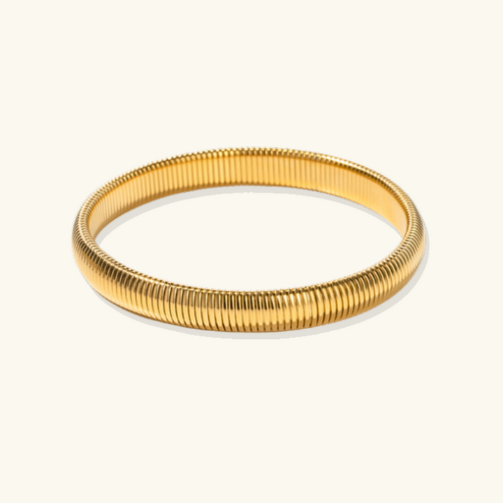 Valantomode | Gold Plated Ribbed Serpentine Bangle for Women