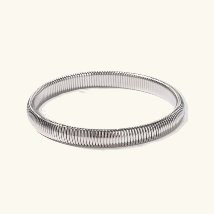 Valantomode | Gold Plated Ribbed Serpentine Bangle for Women