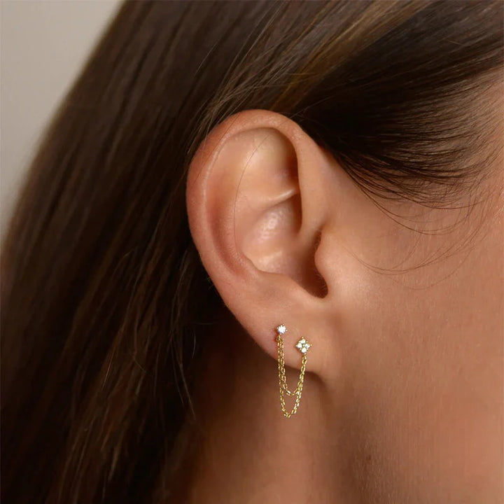 Valantomode | Gold Plated S925 Sterling Silver Mica Link Earrings with Asymmetric Chain Architecture