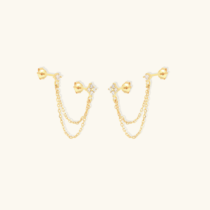 Valantomode | Gold Plated S925 Sterling Silver Mica Link Earrings with Asymmetric Chain Architecture