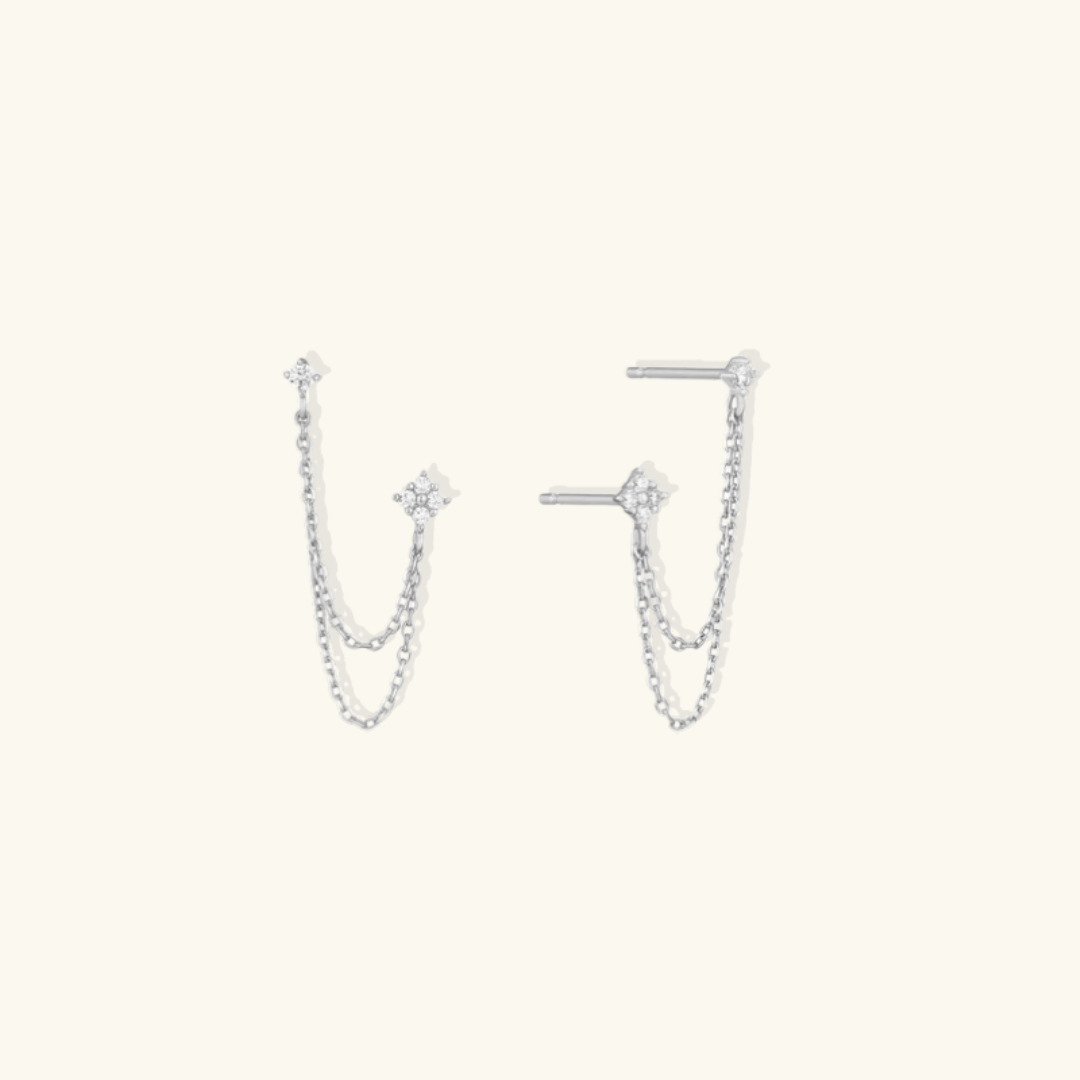 Valantomode | Gold Plated S925 Sterling Silver Mica Link Earrings with Asymmetric Chain Architecture