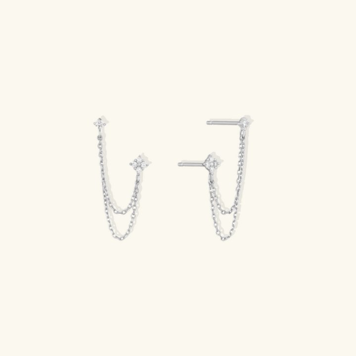 Valantomode | Gold Plated S925 Sterling Silver Mica Link Earrings with Asymmetric Chain Architecture
