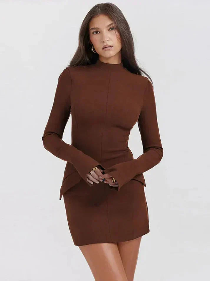 Valantomode | Flared Sleeve Peplum Dress in Sage Green