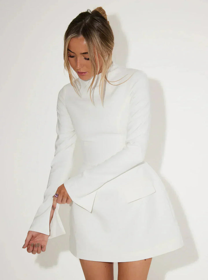 Valantomode | Flared Sleeve Peplum Dress in Sage Green