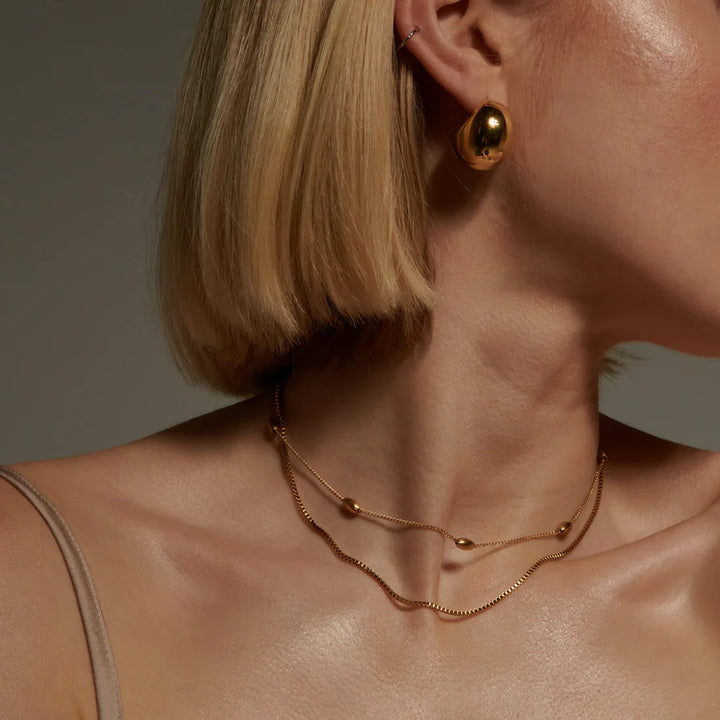 Valantomode | Gold Plated Dual-Layer Necklace with Oval Accents for Women