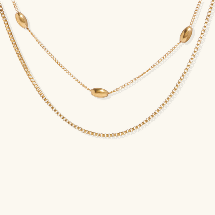 Valantomode | Gold Plated Dual-Layer Necklace with Oval Accents for Women
