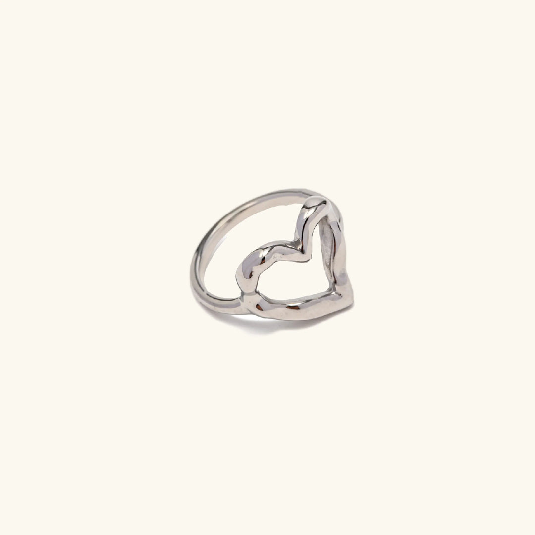 Valantomode | Plated Monroe Heart Ring with Organic Asymmetric Structural Geometry