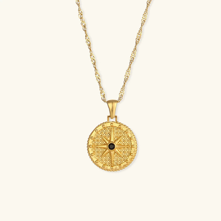 Valantomode | Plated Cartographic Compass Pendant Necklace with Helical Twist Chain