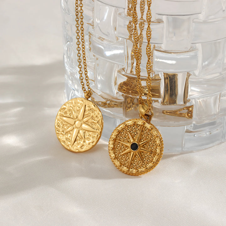 Valantomode | Plated Cartographic Compass Pendant Necklace with Helical Twist Chain