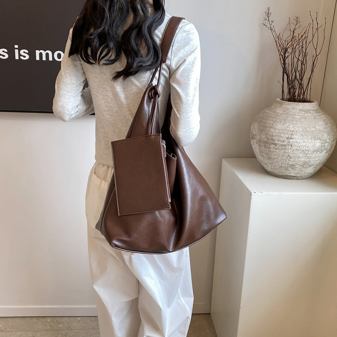 Valantomode | Aria Vertical Slouch – Premium Vegan Leather Oversized Tote with Modular Pouch