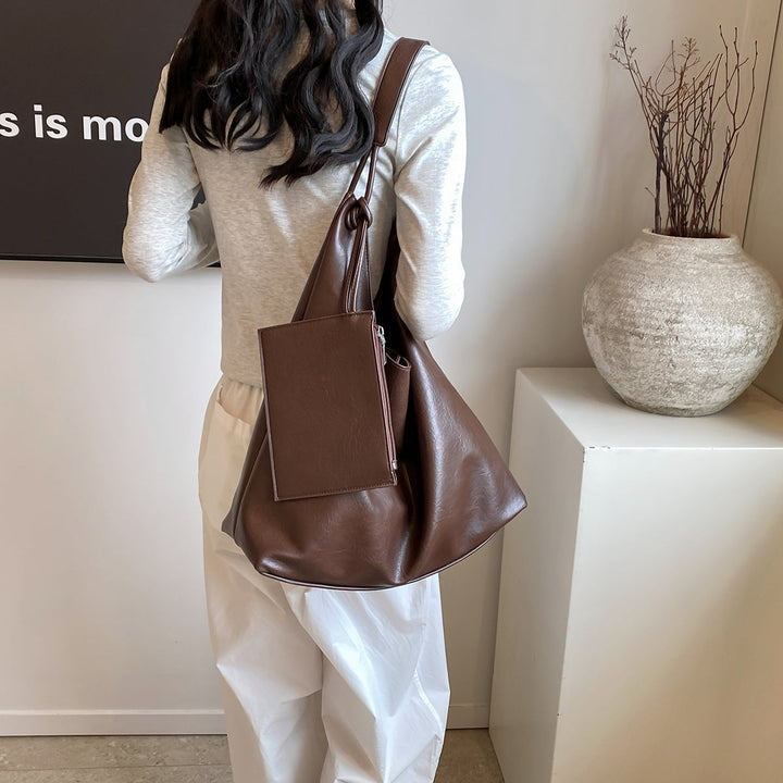 Valantomode | Aria Vertical Slouch – Premium Vegan Leather Oversized Tote with Modular Pouch