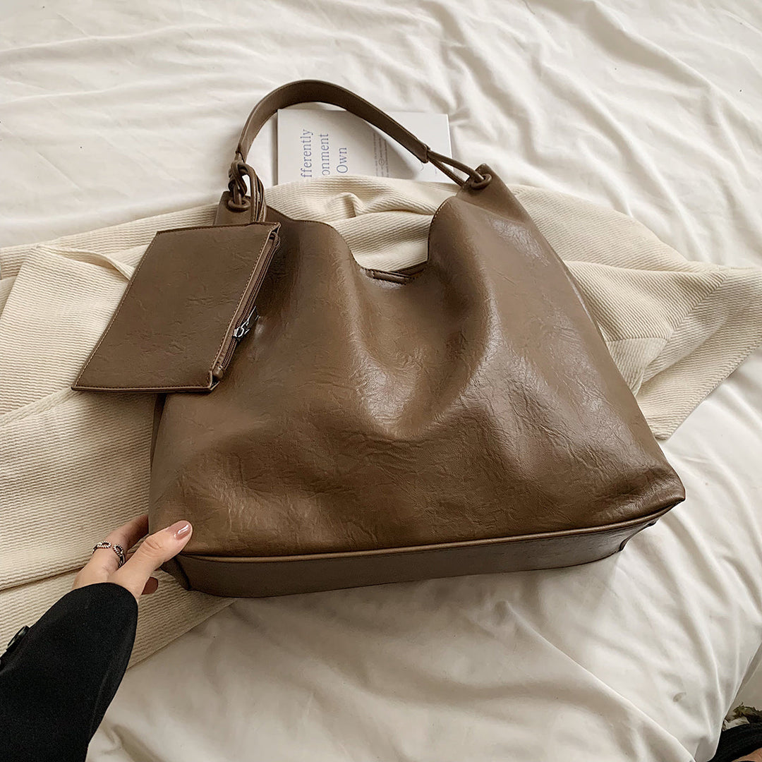Valantomode | Aria Vertical Slouch – Premium Vegan Leather Oversized Tote with Modular Pouch