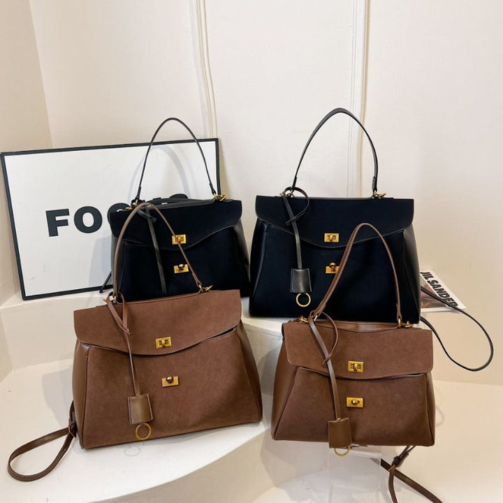 Valantomode | Velvet Vanguard Tote – Premium Faux Suede Business Bag with Turn-Lock & Vegan Leather Handles
