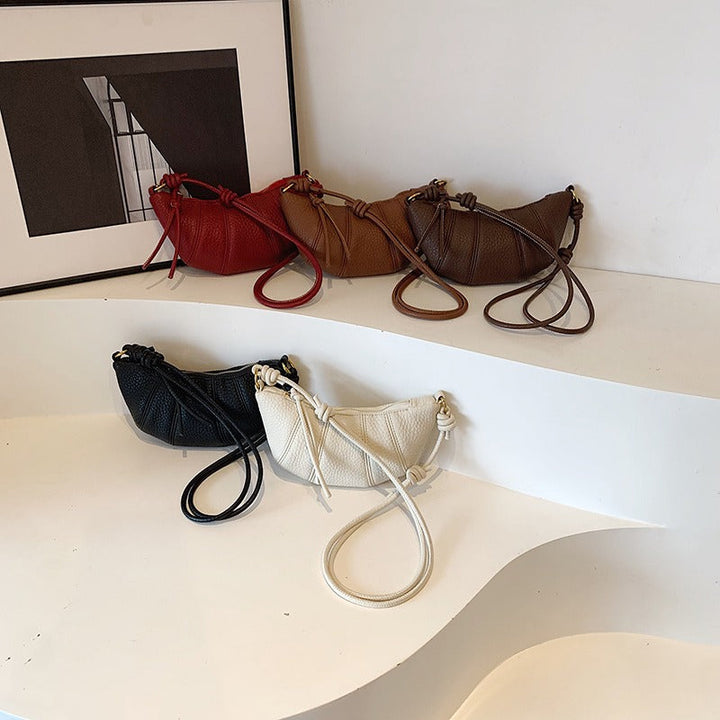 Valantomode | Aura Crescent Crossbody – Premium Vegan Leather Curved Shoulder Bag with Gold-Tone Accents
