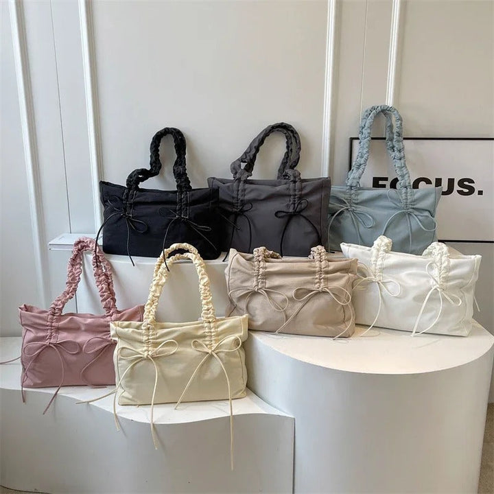 Valantomode | Luna Ribbon Kinetic Tote – Lightweight Adjustable Nylon Shoulder Bag with Ribbon Detail