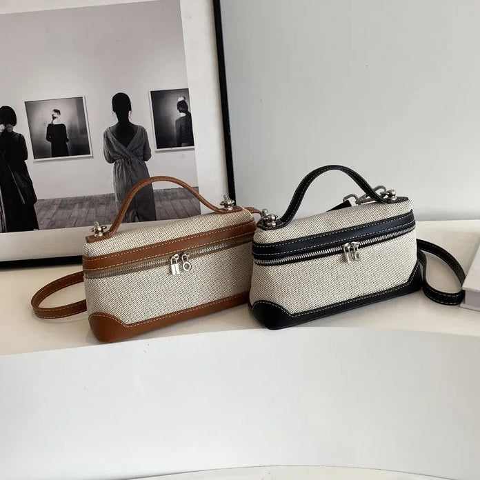 Valantomode | Odyssey Micro-Contour – Premium Two-Tone Canvas & Vegan Leather Mini Crossbody Bag