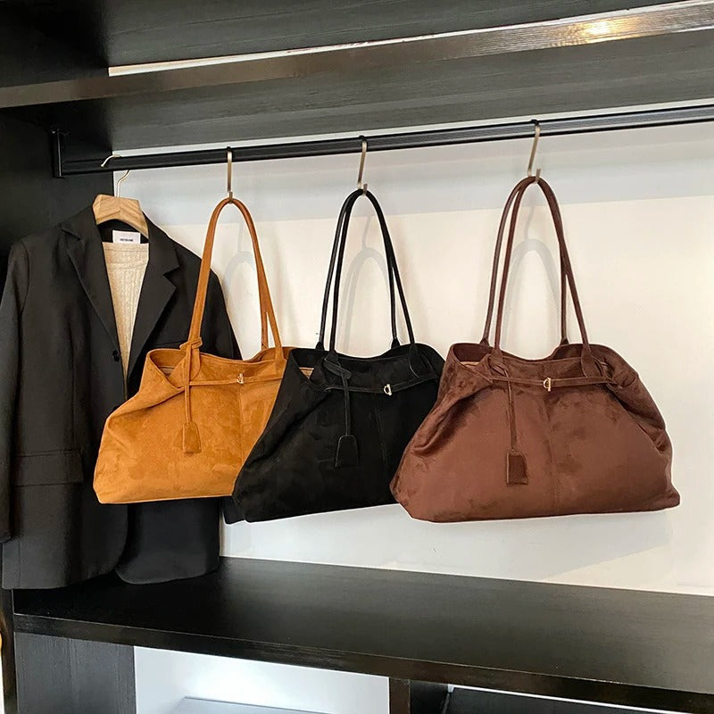 Valantomode | Velvet Goliath Executive – 52cm Premium Vegan Suede XL Oversized Tote with Silver Accents
