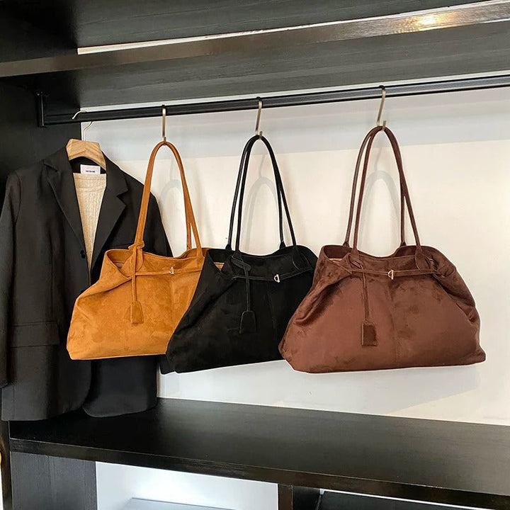 Valantomode | Velvet Goliath Executive – 52cm Premium Vegan Suede XL Oversized Tote with Silver Accents