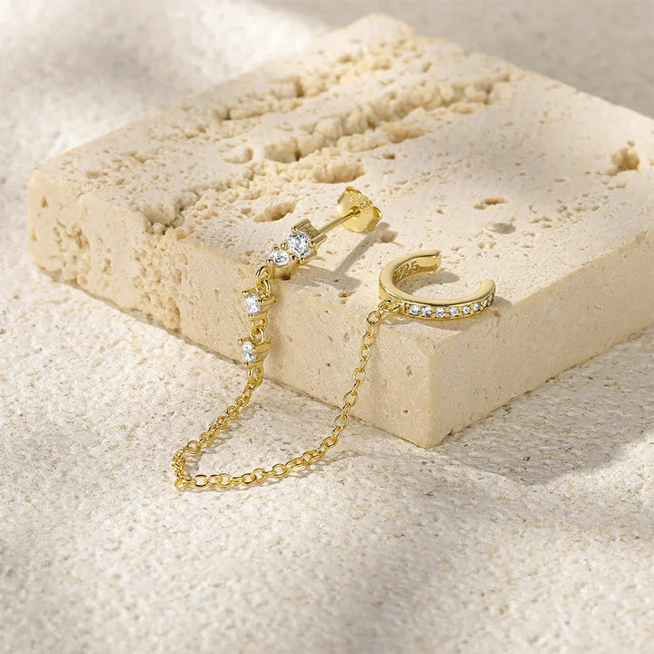 Valantomode | Plated Mallory Chain Cuff Earring with Linear-Refractive Architecture and Asymmetric Geometry