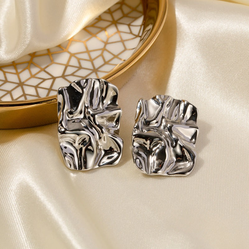 Valantomode | Heavyweight Plated Molten Texture Earrings for Women