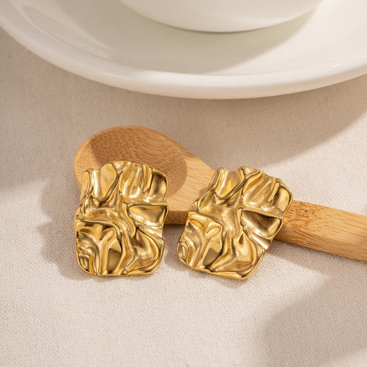 Valantomode | Heavyweight Plated Molten Texture Earrings for Women