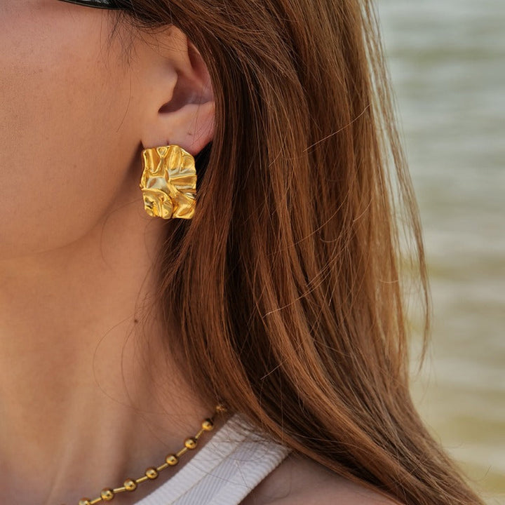 Valantomode | Heavyweight Plated Molten Texture Earrings for Women