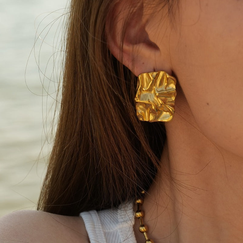 Valantomode | Heavyweight Plated Molten Texture Earrings for Women