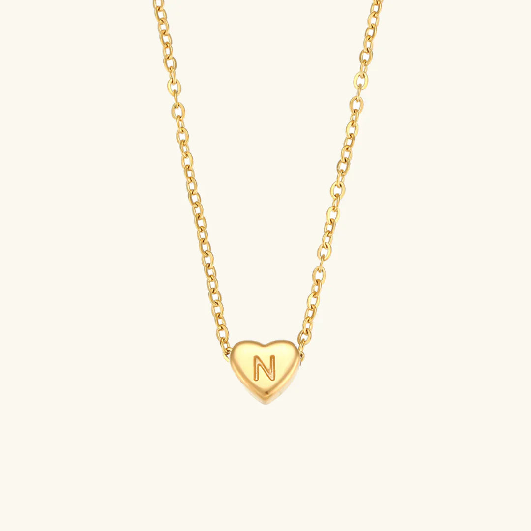 Valantomode | Plated Heart Muse Initial Necklace with Alphanumeric Cordiform Architecture